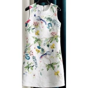 DLDENGHAN Summer Jacquard Mini Dress Crystal Beading Floral Design Large